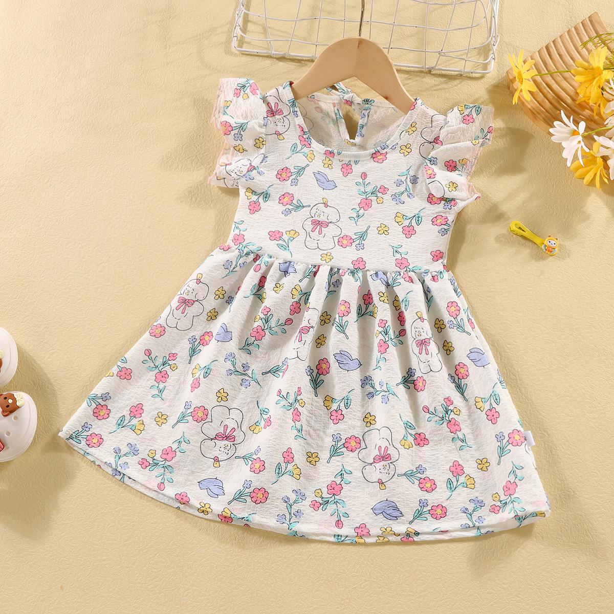Girls Summer Sleeveless Bubble Cotton Floral Dress Cute Princess Party Dress For Kids Children Casual Sundress 100cm