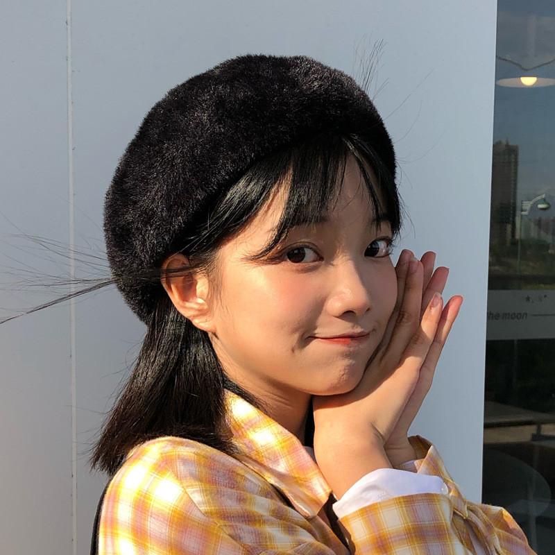 Warm Winter Adorable Beret For Women Cute Plush Wool Hat Adjustable Size
