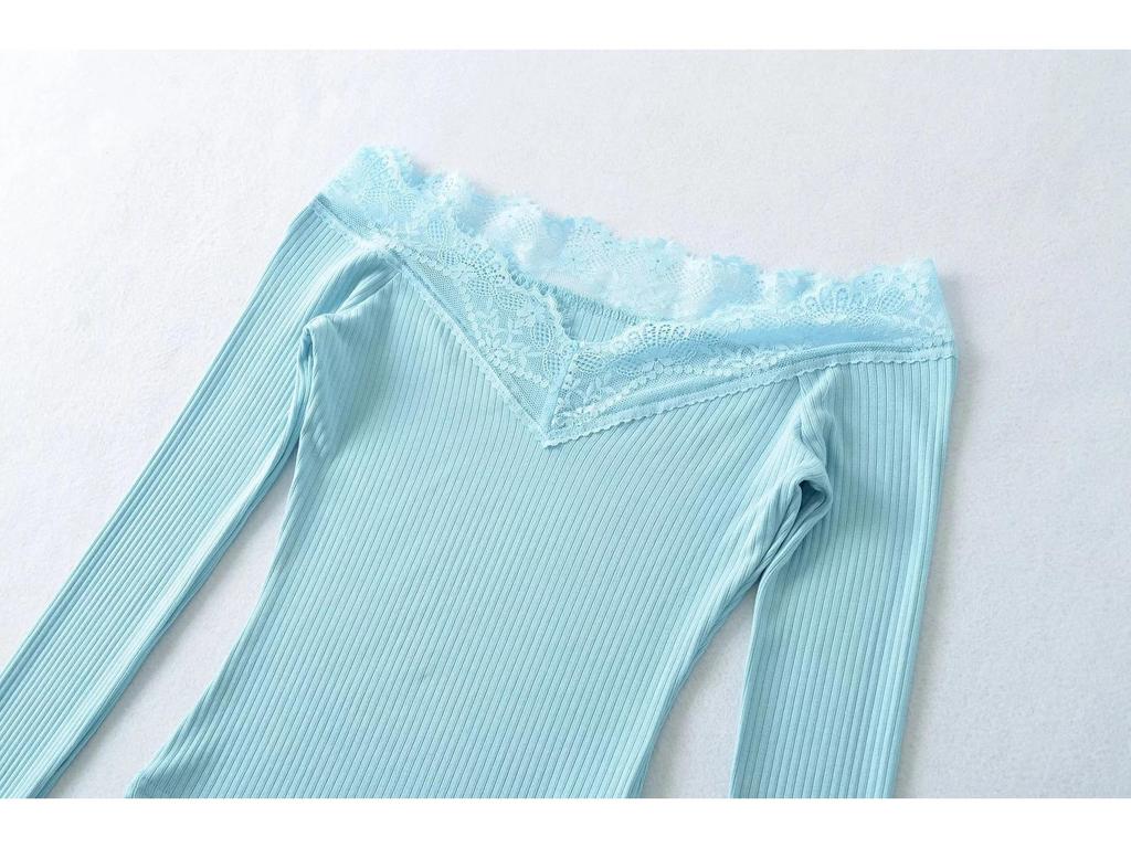 Elegant Lace One-Shoulder Long-Sleeve Women's T-shirt - 2026 Slim Fit, Classy & Off-the-Shoulder Style