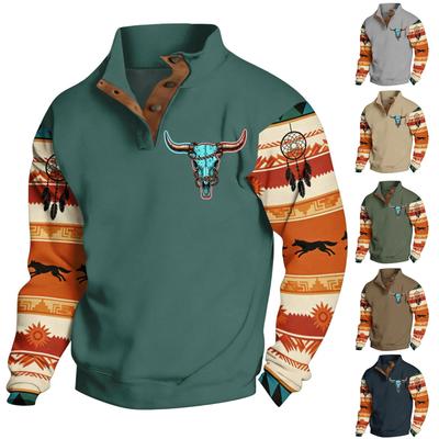 Moletom com Capuz Masculino Estilo Western Manga Longa Estampado Pulôver