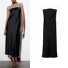 Summer French Suit Tube Top Silk Satin Texture Black Dress