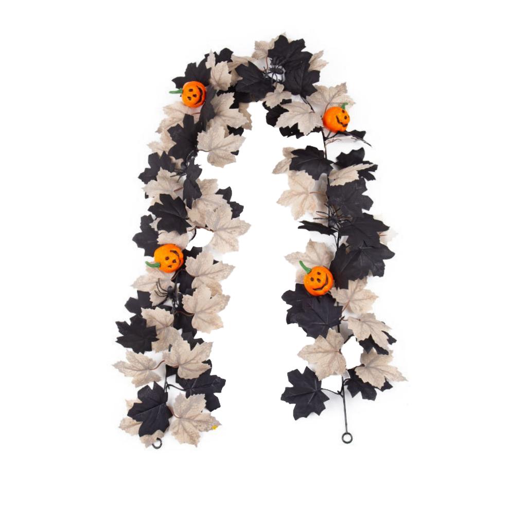 Artificial Maple Leaf Garland 175cm Halloween Decorative Vine with Pumpkin Accents for Indoor Outdoor Seasonal Home Decoration