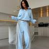 Casual and Fashionable Women's Clothing European and American Long-sleeved Contrasting Colors Sports Semi-open Placket Activity Breasted Trousers Suit