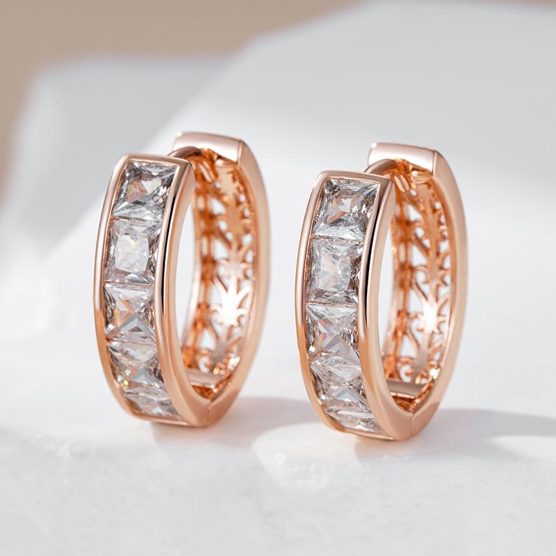 Trendy  Rose Gold Color Hoop Earrings For Women Luxury Square Natural Zircon Accessories Vintage Bride Wedding Jewelry