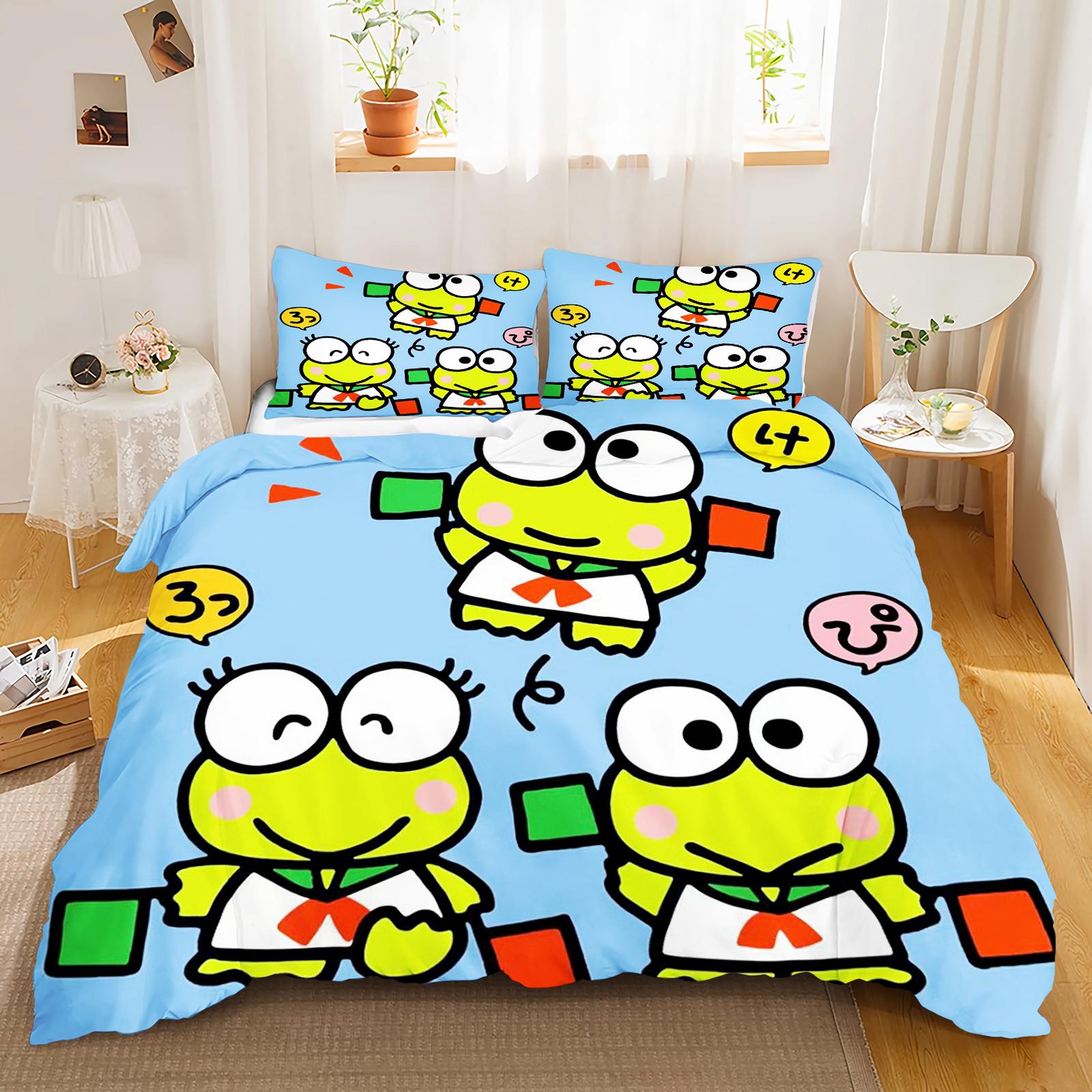 

Comforter Keroppi Cartoon Cute Big Eyed Frog Printed Soft Bedding Custom Made Home Baby Bedroom Comforter Children Gift Comforter (quilt)-EU Single(135*200cm)3pcs