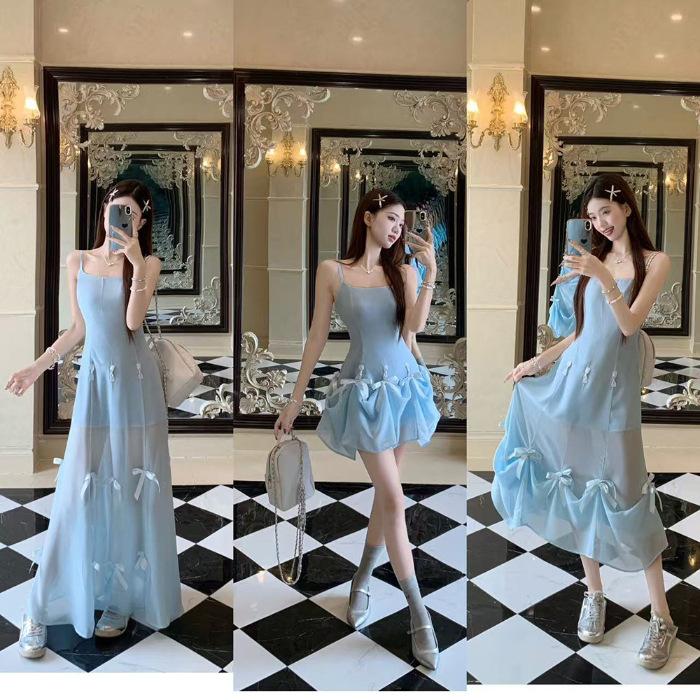 

Matsumoto mourning bow suspender dress women s waist heavy industry three wear design sense gentle super fairy thin dress S
