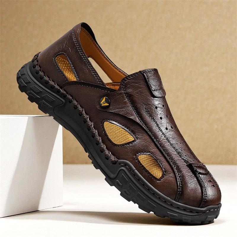 Handmade Summer Men's Sandals Leather Men's Shoes Casual Trekking Sneakers Outdoor Comfortable Breathable Travel Driving Shoes