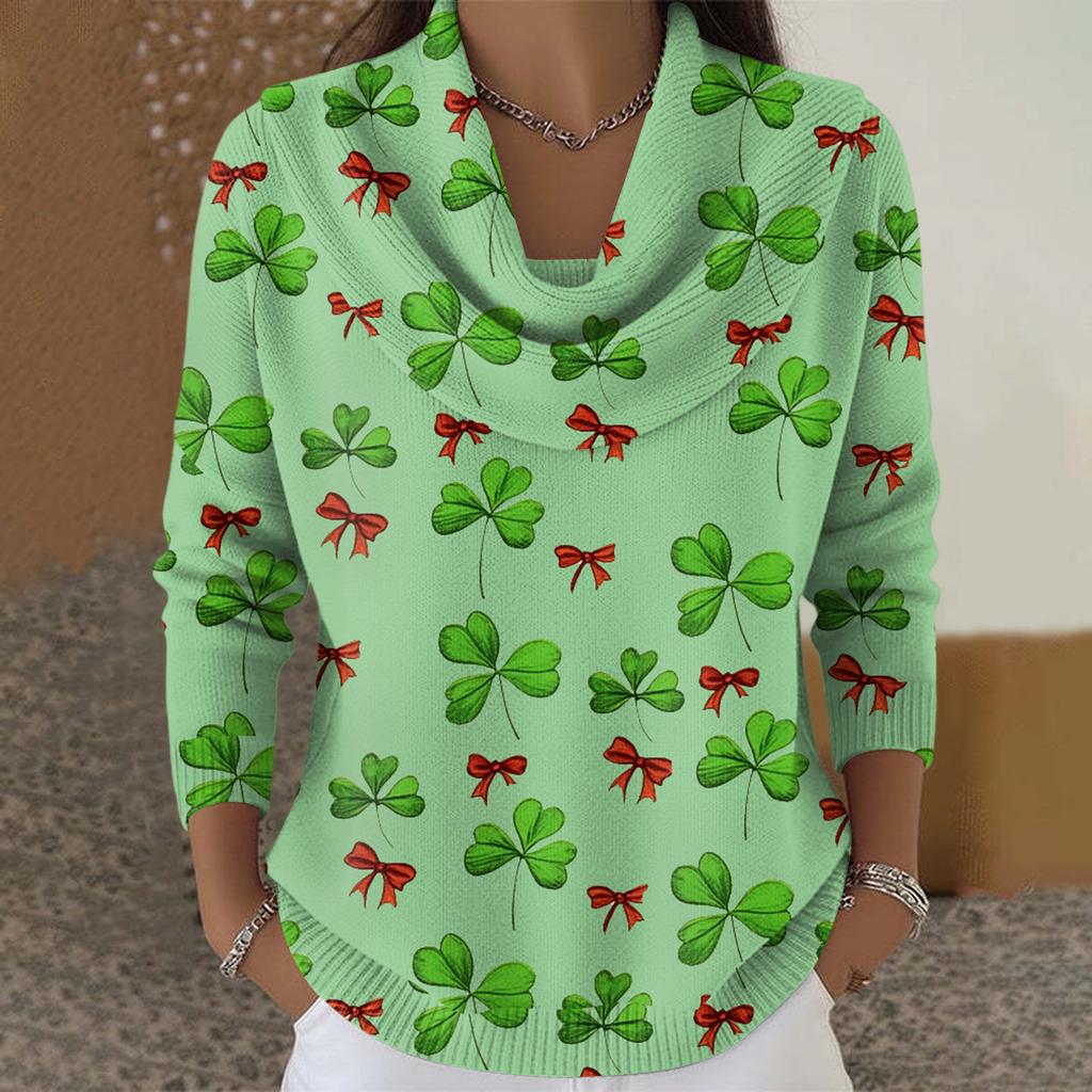 Dámský ležérní a módní svetr s dlouhým rukávem a potiskem, kulatým výstřihem