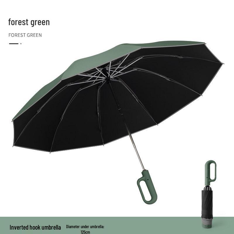 Automatic Windproof Folding Umbrella with Sun Protection, Reverse Design for All Weather, Black