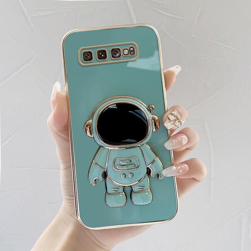 Astronaut Bracket Soft Square Edge Pattern Pattern Phone Shell Luxusní pokovované TPU pouzdro na telefon pro OPPO Reno Realme