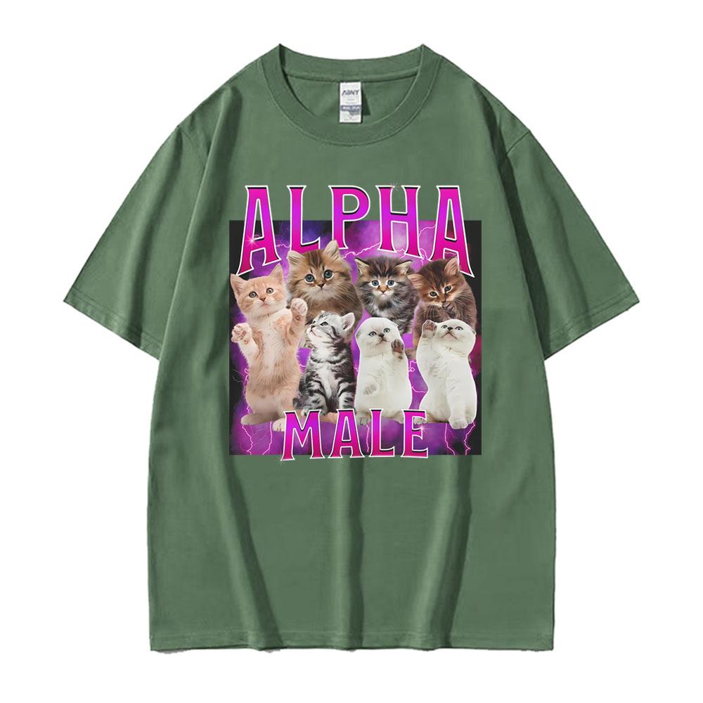 Alpha Male Cats Funny Meme Cat Lover Gift Graphic TShirt Unisex Womens Fashion Short Sleeve Tshirts Oversized T Shirt Streetwear