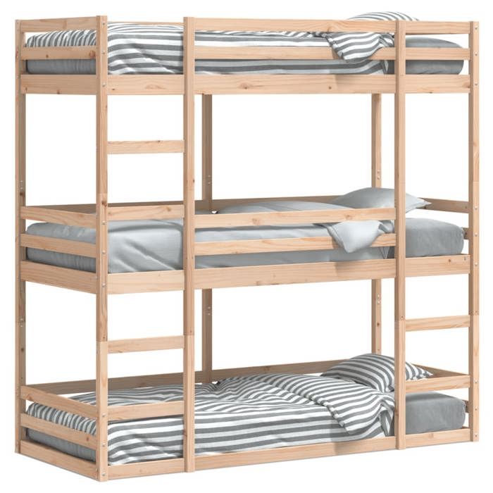 VidaXL Triple Bunk Bed 80x200 Cm Solid Pine Wood, Three-Berth Bunk Bed, Mezzanine Bed, Bunk Bed 3284251