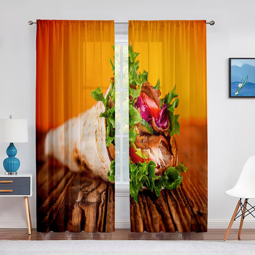 Delicious Steak Beef Food Tulle Curtains for Living Room Bedroom Decoration Modern Chiffon Sheer Voile Kitchen Window Curtain