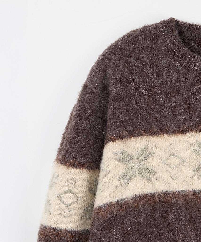 NODU Snow Nordic Snowflake Round Knit [Brown]