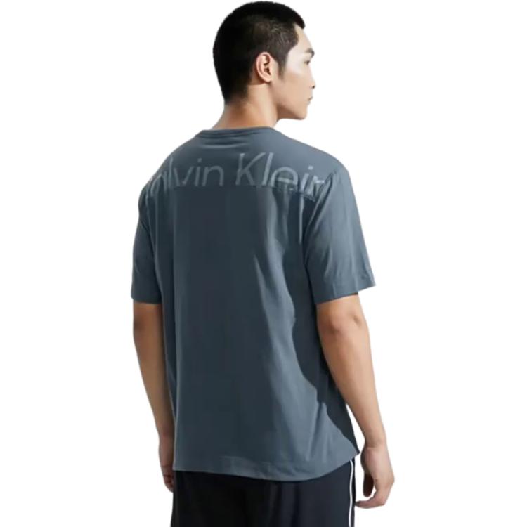 Calvin Klein Moisture-Wicking Letter Print Sports T-Shirt Men Tops Gray Blue 4MF3K132-460
