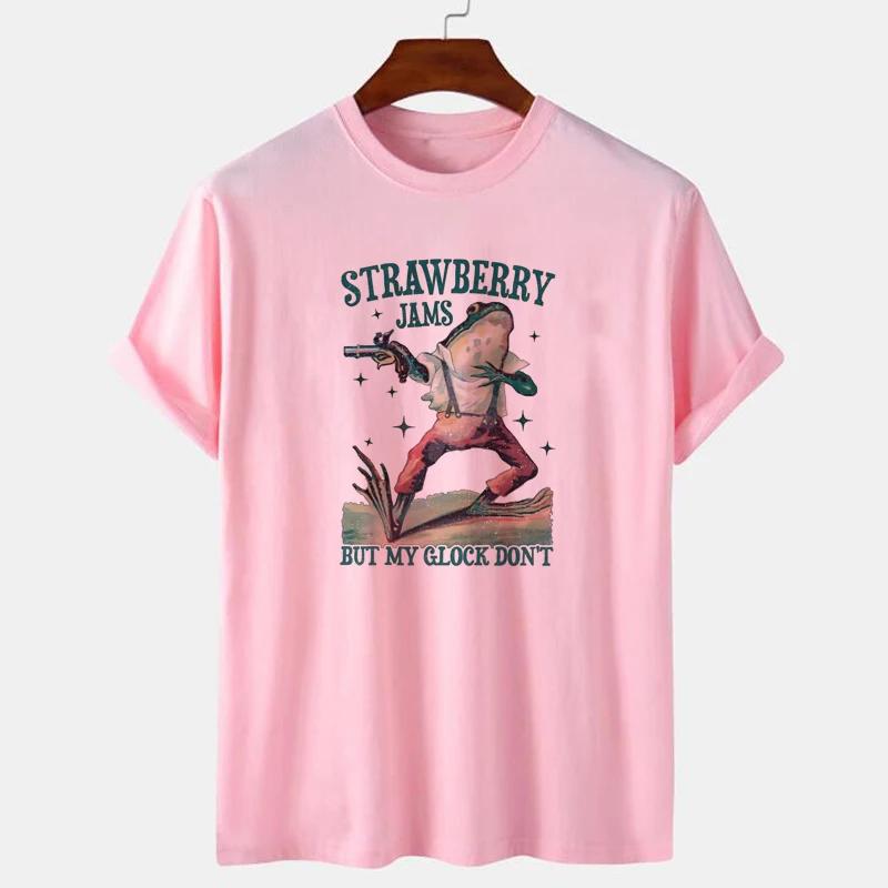 

Strawberry Jams Funny Saying TShirts Trendy Cute Meme T Shirt Women Vintage Frog Printed Tees Short Sleeve Cottagecore Clothes 4XL