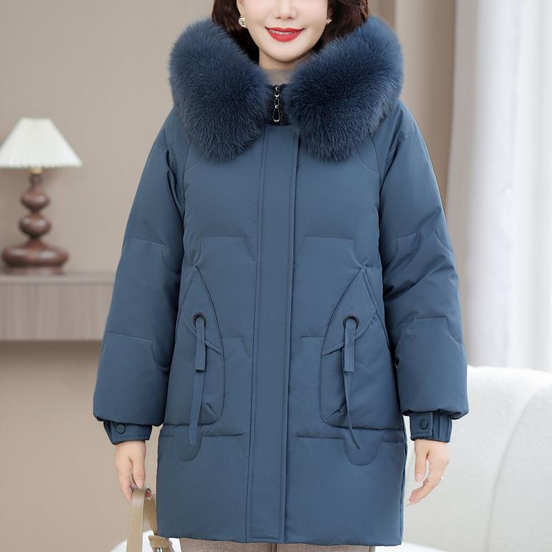 Real Fur Collar Middle-aged Women's Winter Down Coats Hooded Plus Size XL-6XL Thick Warm White Duck Down Jackets for Women Clothes