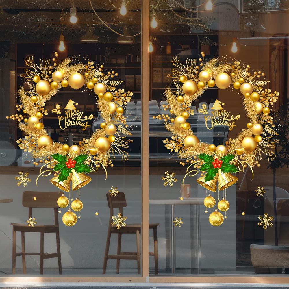 Christmas, Gold, Bells, Easter Eggs, Flower Garlands, Glass Stickers, Restaurant Window Decorations, Background Static Stickers, Party Decorations