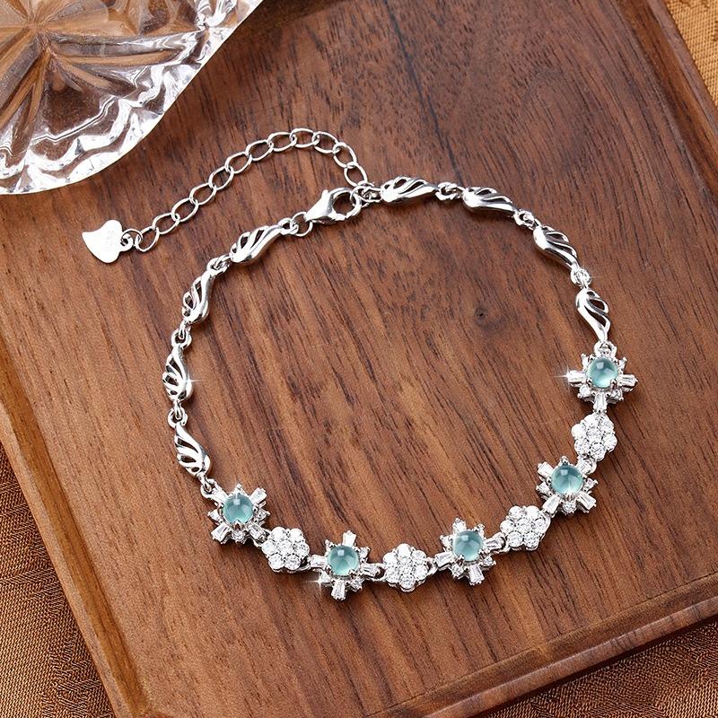 Natural hazardous material: Blue water jade jewelry S925 pure silver non fading bracelet, women's new Chinese style fashion jewelry gift