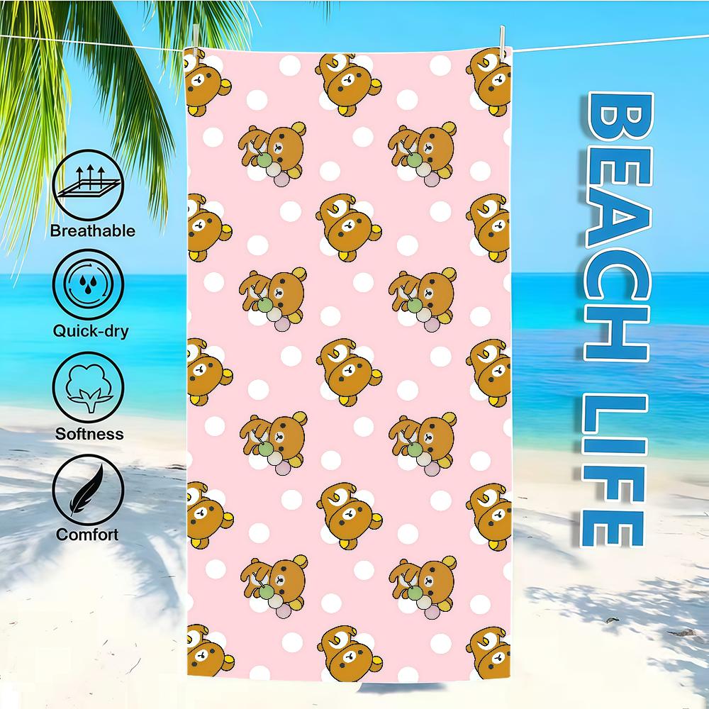 R-rilakkumas-es Towel Textile Bathrobe Beach Quick-Drying Lightweight Cute Portable Camping Swim Pool Cartoon Travel