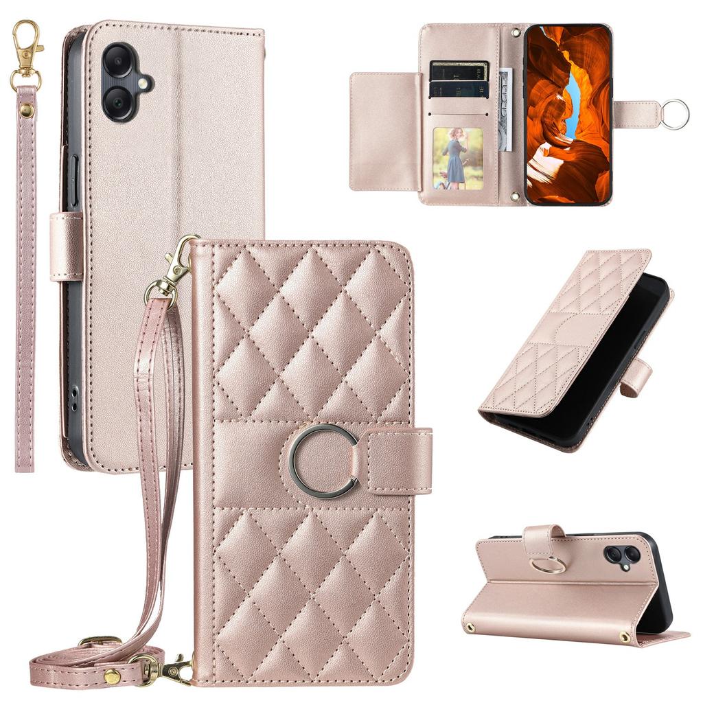 For Samsung Galaxy A06 4G Crossbody Leather Case Ring Buckle Wallet Stand Rhombus Mobile Cover