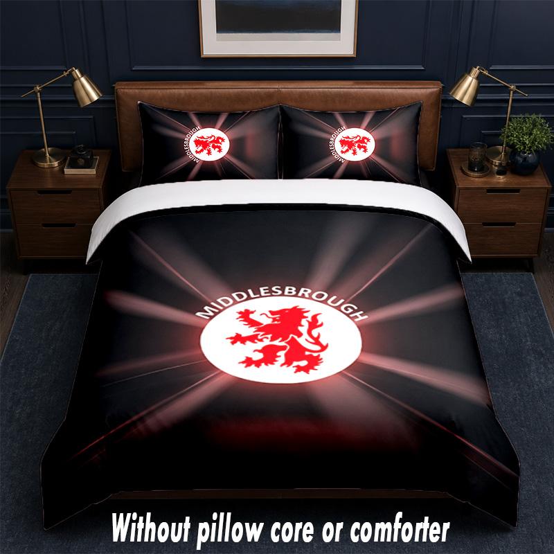 Middlesbrough FC Design Bed Bedding Set 1 Duvet Cover + 2 Pillowcases Soft Breathable Household Bed Linens