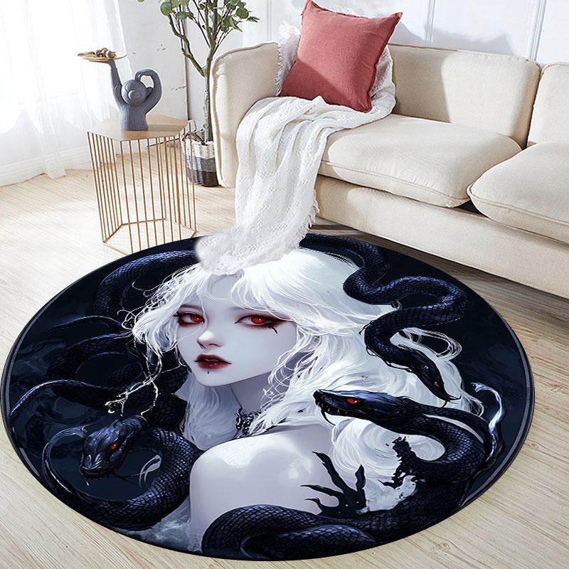 Dark Maiden pattern round rug,Carpet Rug for Living Room Bedroom Playroom ,Non-slip Floor Mat,Holiday Gifts and Birthday Gifts.