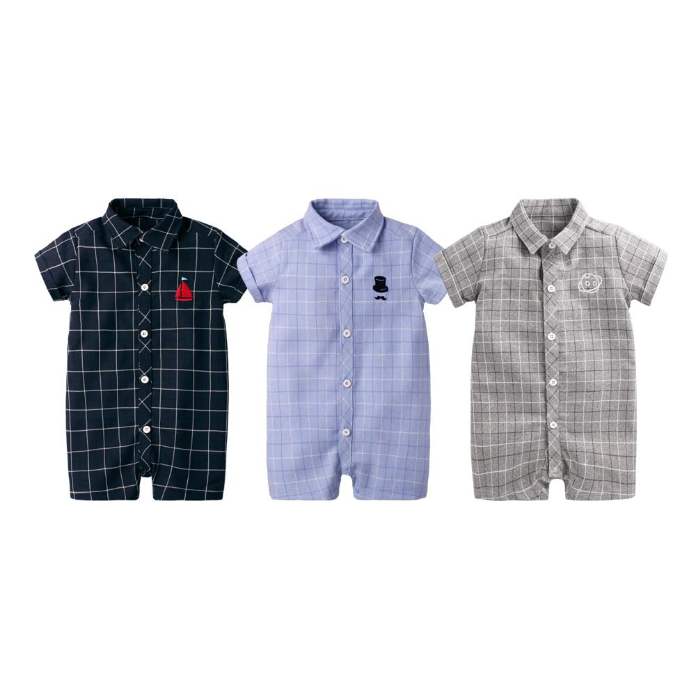 Baby Romper with Front Checkered Baby 100 HY02 [SEIWARAKU] Collar, Cute, Opening, One-Piece, Pattern, Stylish, Pajamas, Shower, Days, Wedding,