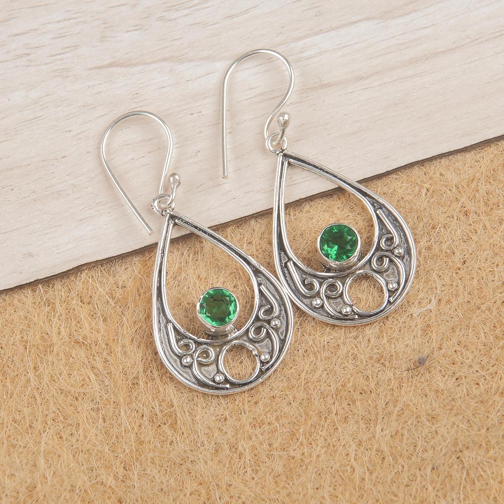Grüner Smaragd Edelstein Ohrring Schmuck, Handgefertigter Wunderschöner Silberner Ohrring, 925 Sterling Silber Schmuck Für Hochzeitsgeschenk