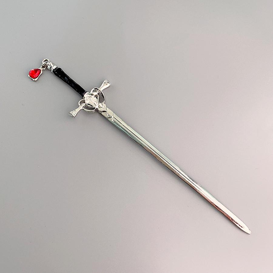 Chinese Punk Ruby Pendant Sword Hairpin Fashion Simple Modern Headdress Back Of The Head Pan Hair Ornament Fashion Retro New