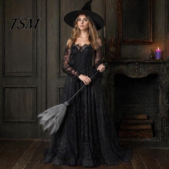 Decorative Witch Broom Halloween Prop, Detachable Mesh Wizard Broomstick for Magic Cosplay Costume Party Stage Performance, Haunted House Decoration