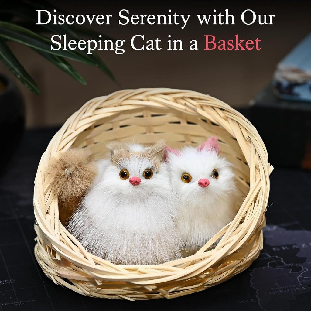 Plüschtiere für Mädchen - Schlafende Katze im Korb Mini Kätzchen Puppe mit realistischen Miau-Geräuschen | Berührungsaktiviertes schlafendes Katzenspielzeug für Schreibtischdeko