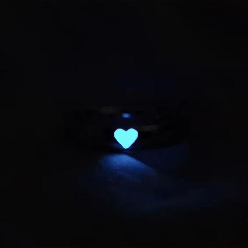 Luminous Ring Creative Glowing In The Dark Adjustable Couple Ring For Women Men Heart Rings Valentine'S Day Jewelry Gifts