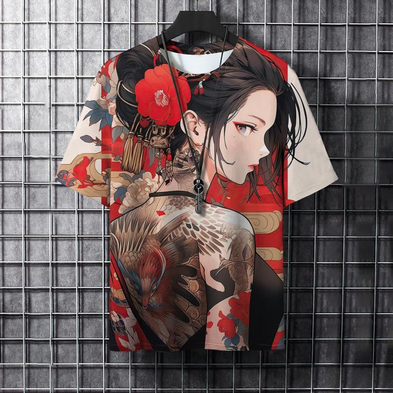 Pánské tričko s 3D potiskem a kresleným zvířecím potiskem, stylové, s grafickým potiskem a samurajskými tetováními, trendy, ležérní, Harajuku, streetwear, hip hopové tričko.