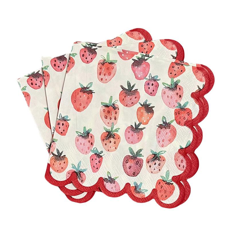 SCIONE Red Strawberry Printed Trim Cocktail Paper Tissue Bar Party Paper Party Atmosphere Flower Paper Tissue