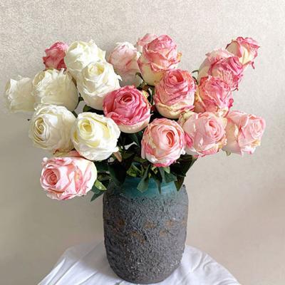 Artificial Rose Burnt Edge Simulated Rose Realistic Artificial Flower for Home Wedding Garden Decoration