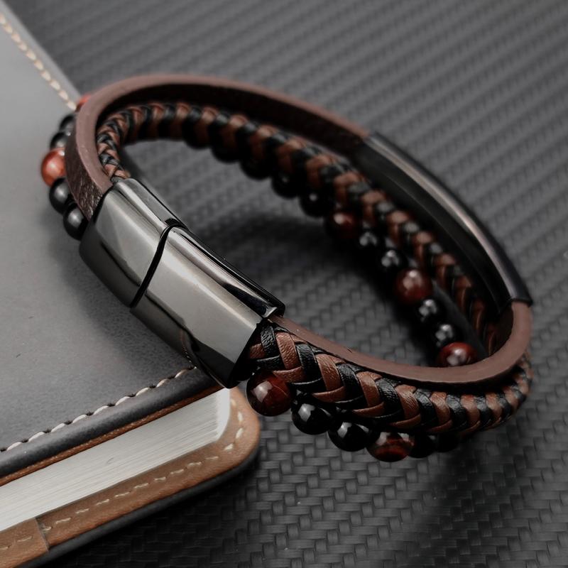 High Quality Luxury Accessories Bracelet Men's Fashion Gift Black Genuine Leather Bracelets DIY Combination Wild Handsome Gift