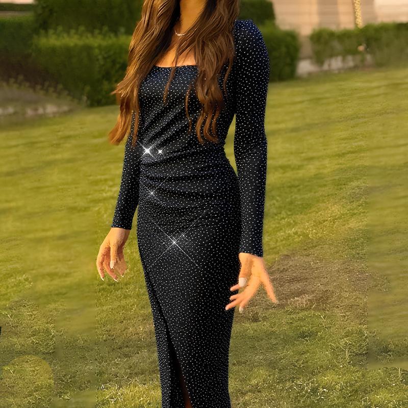 

Design Sense New Temperament Fashion Waist Skinny Dress Slim Fit Dress Hip Wrap Dress S чёрный