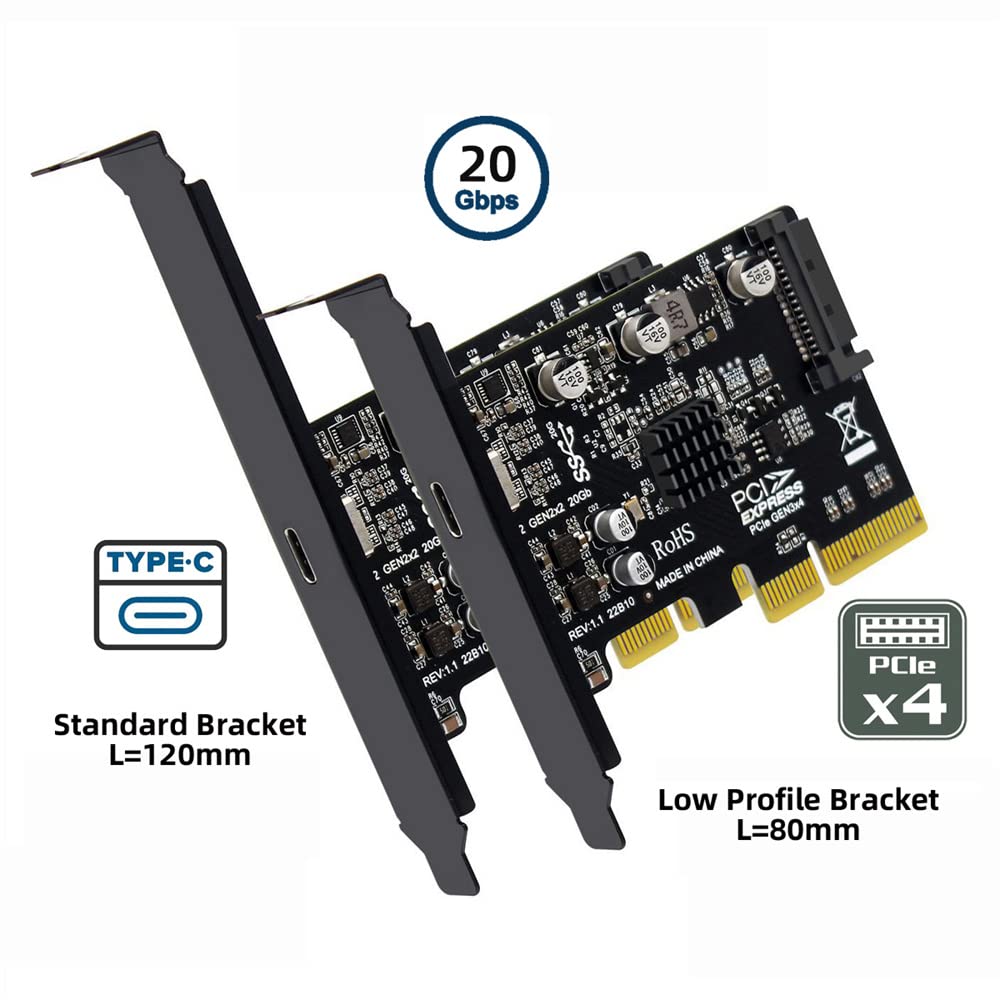NFHK USB 3.2 Gen2 Type-C 20Gbps USB-C to PCI-E 4X Express Card Adapter for Desktop Motherboards
