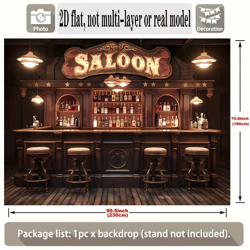 2D Old West Bar Backdrop, Rustic Saloon Pub Themed Photography Background