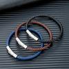 Classic Simple Blue Braided Leather Bracelet Bangle Stainless Steel Magnetic Buckle Jewelry For Men Women Couple