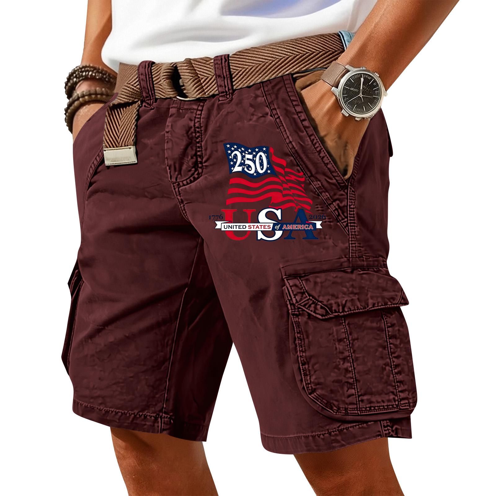 

Men s Summer Printed Casual Multi-Pocket Cargo Shorts XL винний