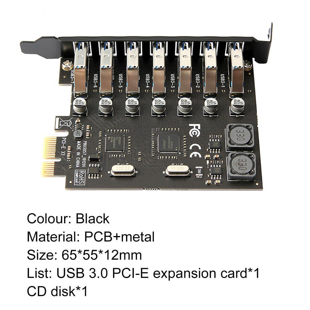Placă adaptor PCI-E la USB 3.0 cu 7 porturi pentru PC desktop - Nu necesită alimentare externă, Chip NEC