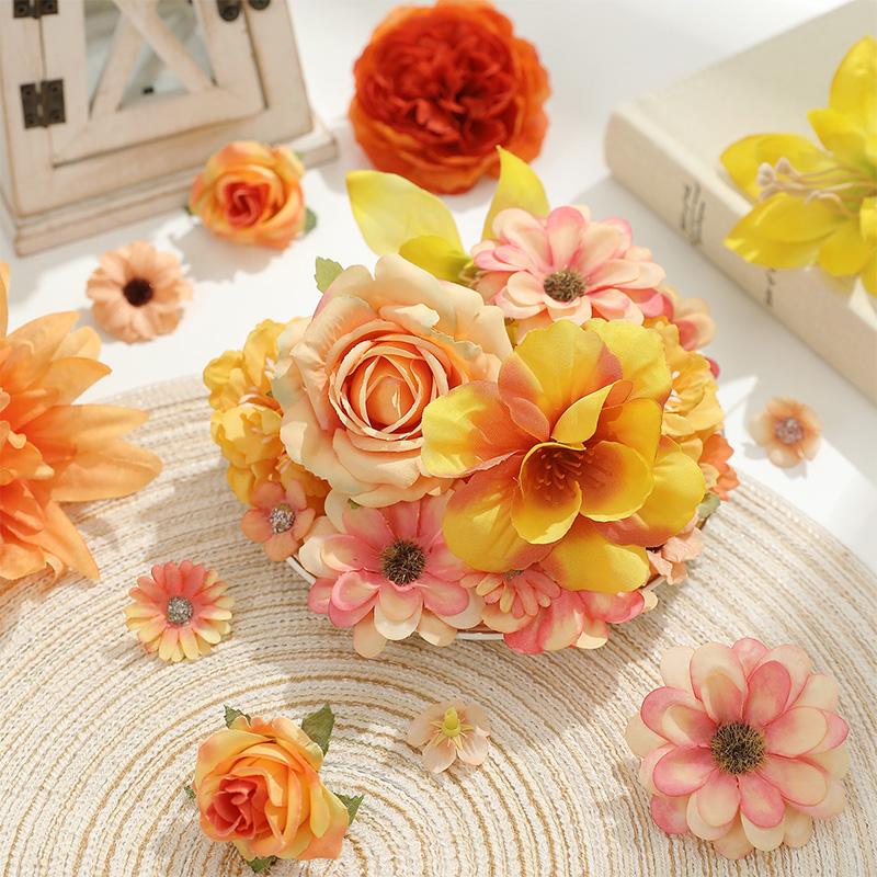 Orange Artificial Rose Flowers Silk Fake Flowers for Home Decor Wedding Decoration Halloween Thanksgiving DIY Wreath Accessories
