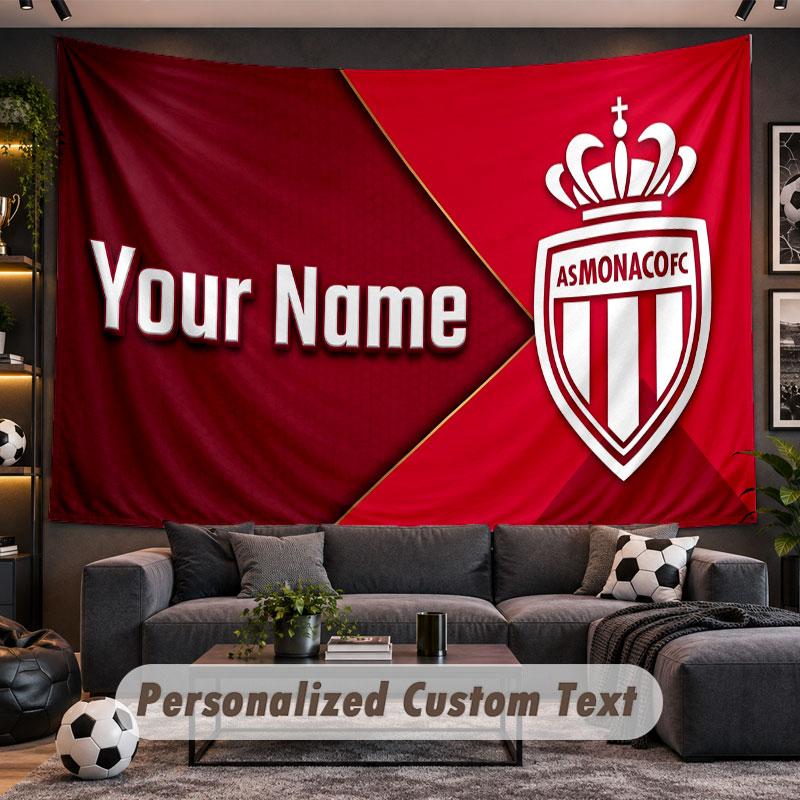 Wall Hanging Tapestry Custom NameMonaco FC Pattern Personalized Printed Fabric Wall Decor
