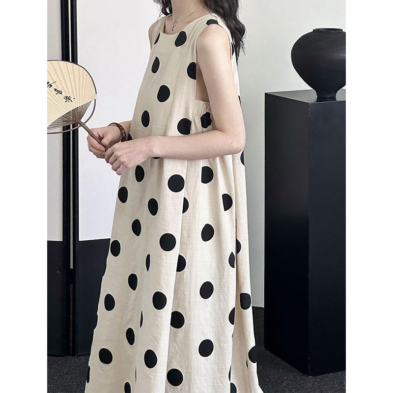 Sleeveless Dress Women's Korean Crew Neck Polka Dot Temperament Skirt