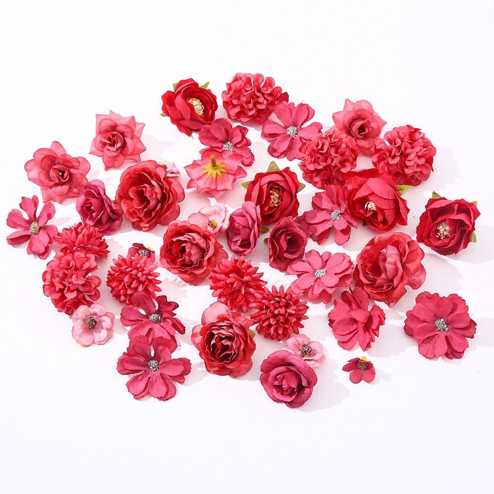 50Pcs New Multicolor Faux Flower Heads DIY Silk Artificial Flowers Heads Fake Peony Daisy Rose Flowers Home Decoration