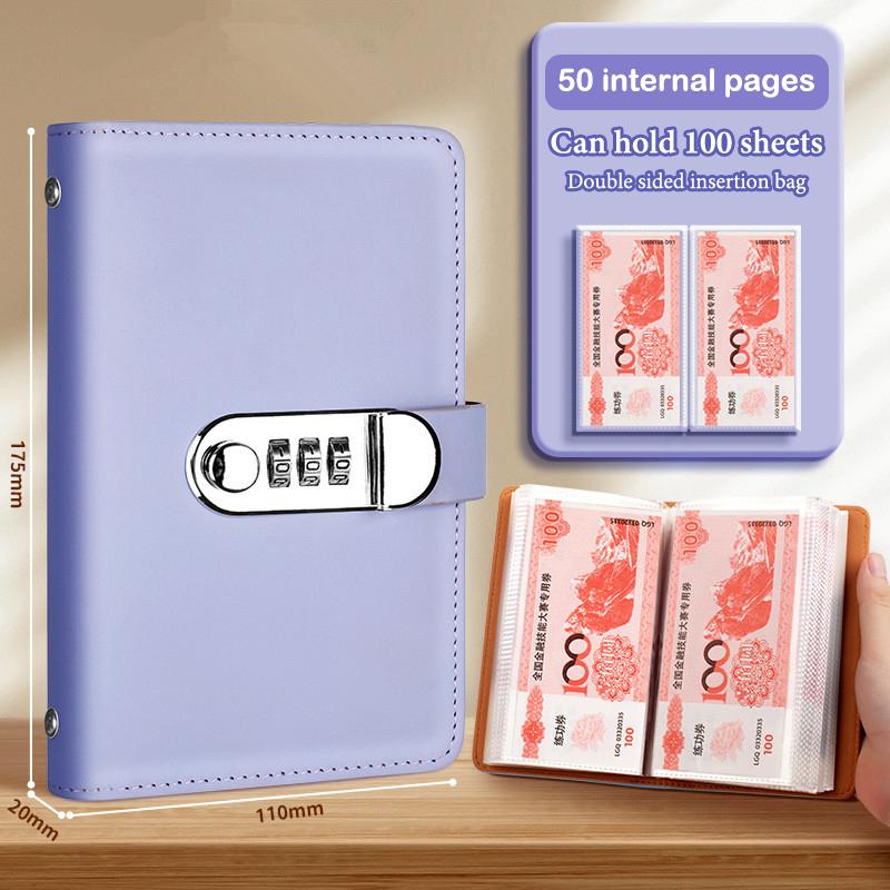 Banknoten-Aufbewahrungsbuch aus PU-Material, Platz für 100 Banknoten, Mit Fotos von Banknoten, Briefmarken, Bankkarten-Aufbewahrungsbuch