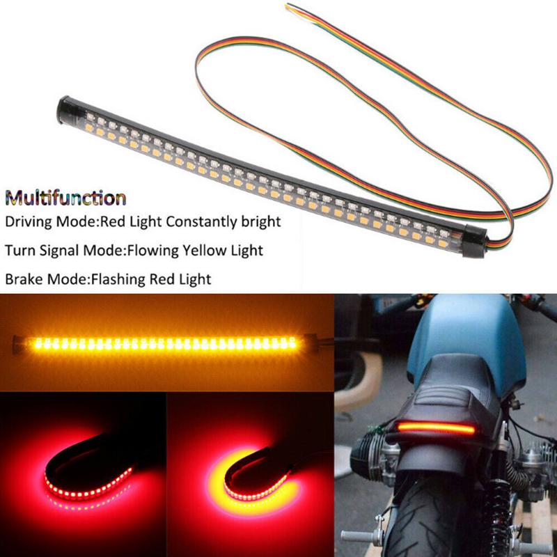 20cm LED pásek zadního světla motocyklu, DRL s tekoucím směrovým světlem a brzdovým světlem, měkká guma, snadná instalace, červená a žlutá světla
