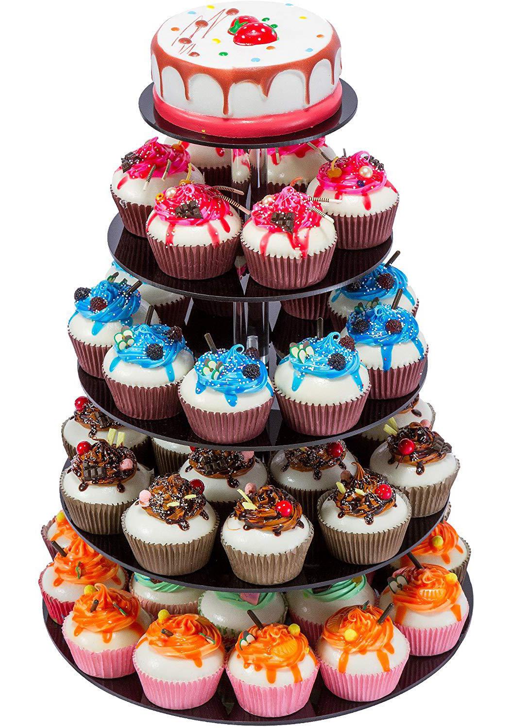 5-Tier Round Black Acrylic Cake & Pastry Display Stand, 4MM Acrylic